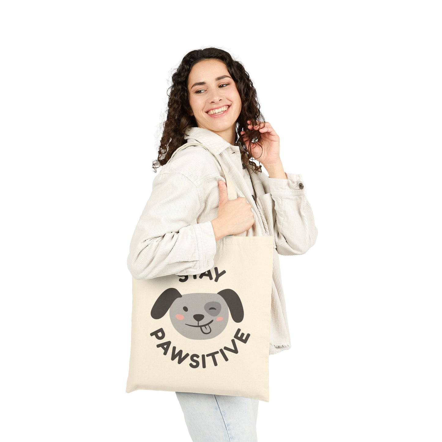 Stay Pawsitive Canvas Tote Bag - Perfect for Dog Parents
