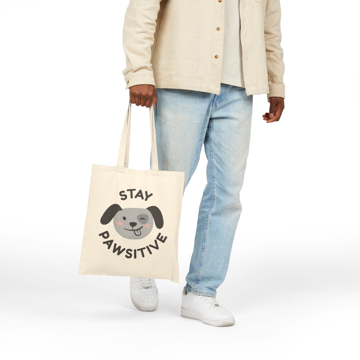 Stay Pawsitive Canvas Tote Bag - Perfect for Dog Parents