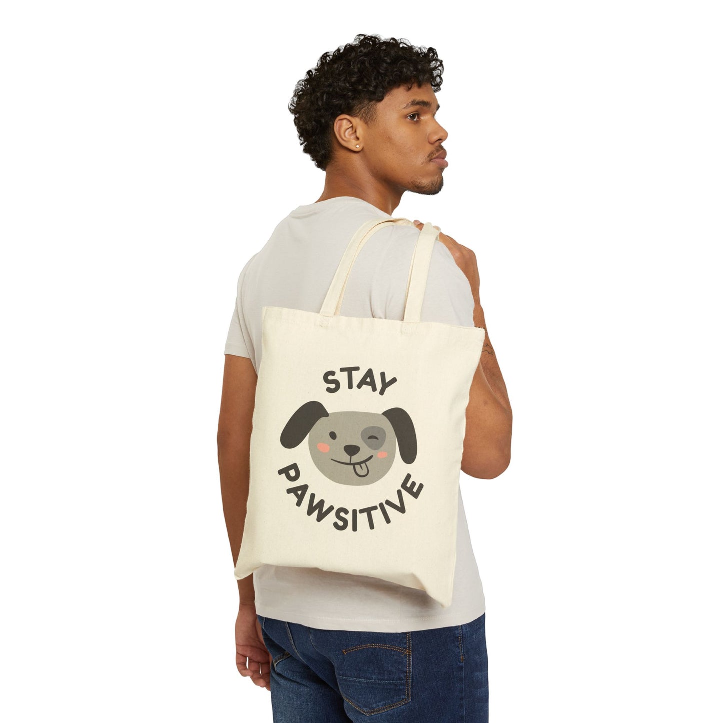 Stay Pawsitive Canvas Tote Bag - Perfect for Dog Parents