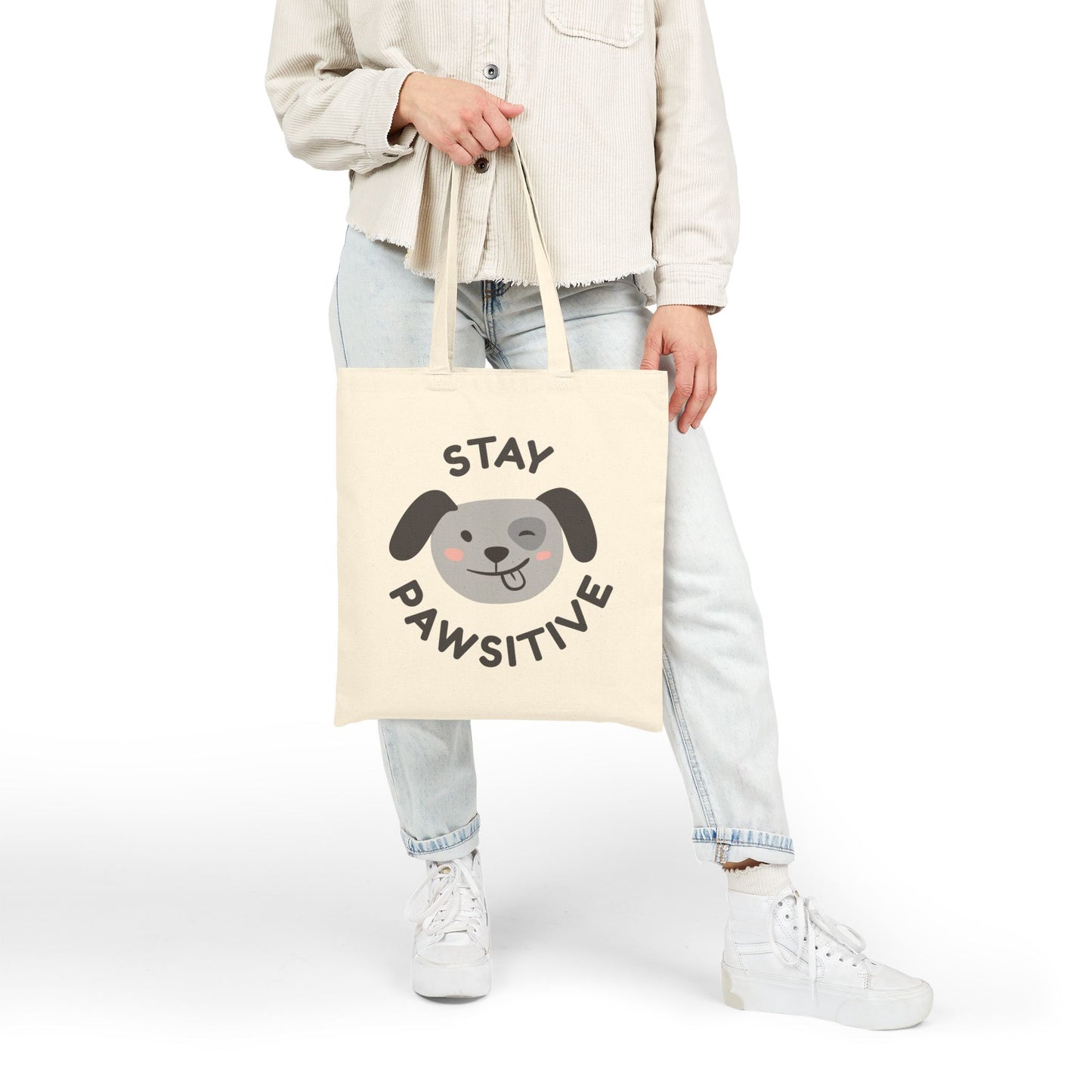 Stay Pawsitive Canvas Tote Bag - Perfect for Dog Parents