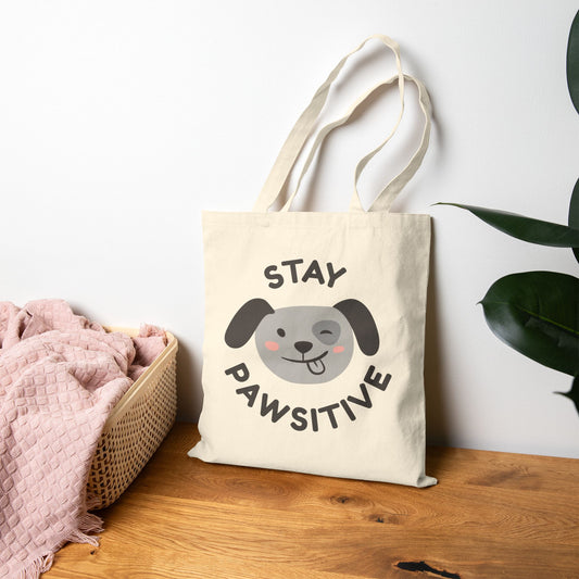 Stay Pawsitive Canvas Tote Bag - Perfect for Dog Parents