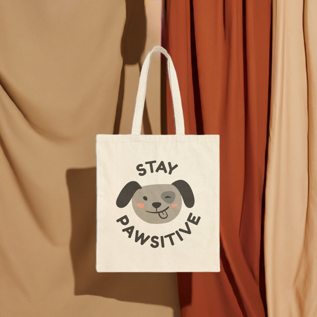 Stay Pawsitive Canvas Tote Bag - Perfect for Dog Parents